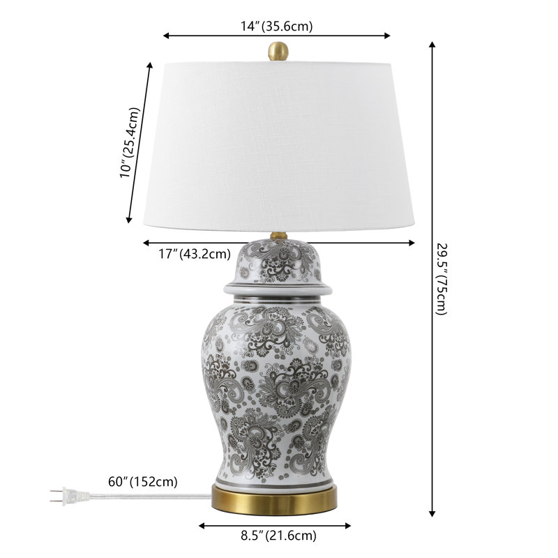 Lampe de table 29,5 po bleu / blanc Deziree, Gris / Blanc