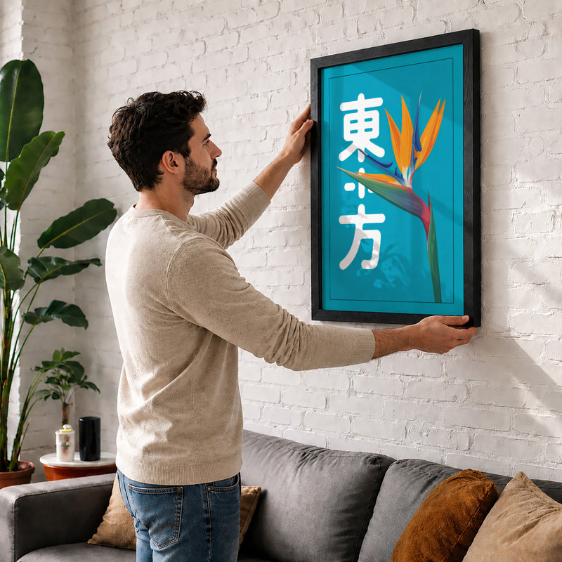 Bird of Paradise Typography Tropical - Framed Print, A1 - 84.1 x 59.4 cm, Black