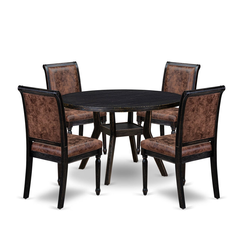 Ensemble repas 5 pièces 248BD27950954C768B98A69DE23FB78D avec 4 chaises Parson en polyester et une table de salle à manger, noir sablage