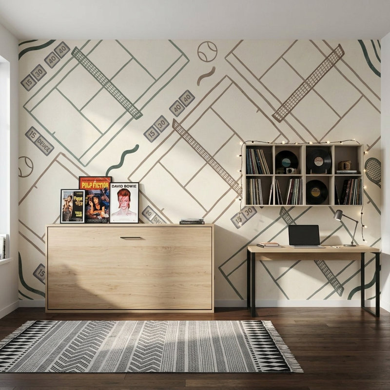 Papier peint court de tennis, 120 po x 96 po, Non tissé