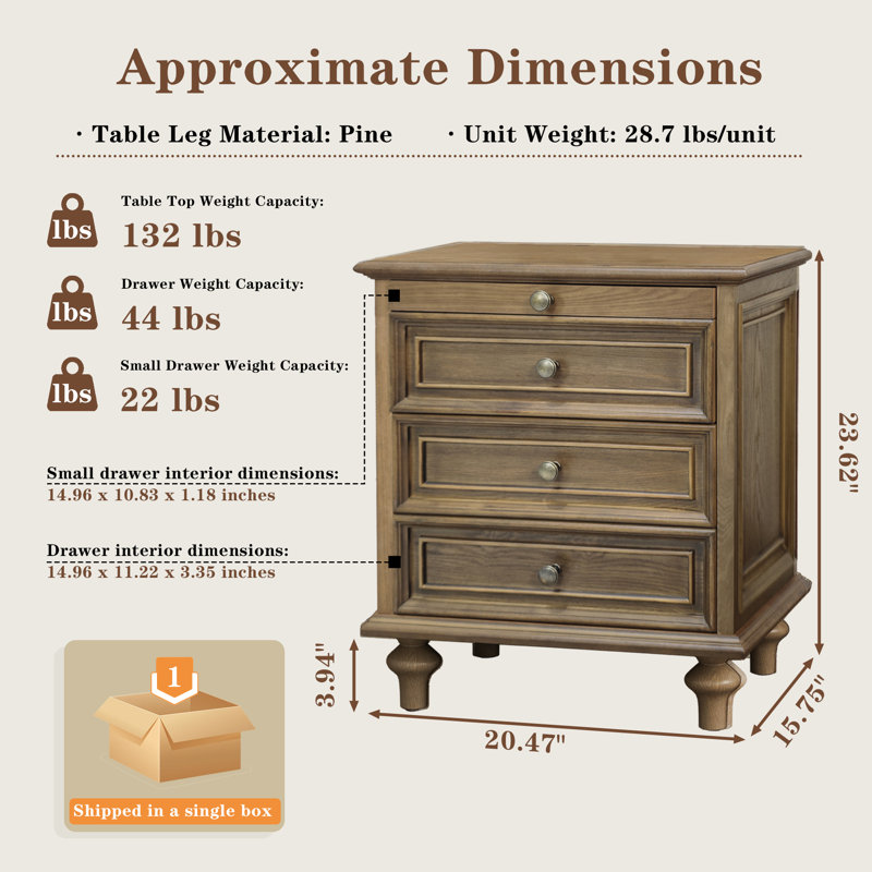Table de chevet avec plateau coulissant Oberon, Marron clair, 1