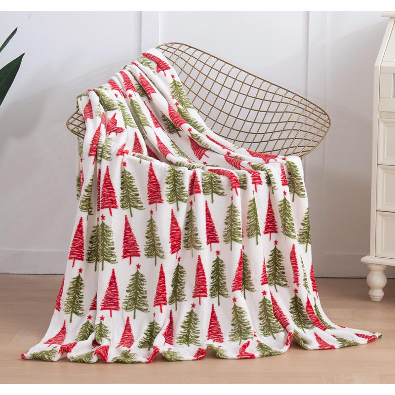 Jeté / couverture en molleton Velvet Touch, Arbre de Noël crème