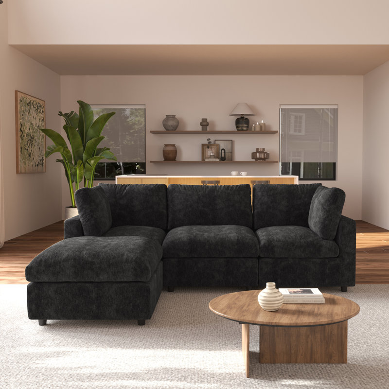 Canapé modulaire 4 pièces Kessi, Chenille noir