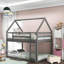 Cadre de lit simple superposé à deux lits simples superposés en pin massif de style maison avec échelle gris neutre