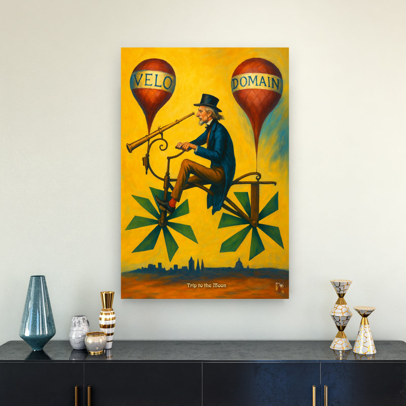 «Steampunk Moon Journey», impression d'art rétro de paysage de ville fantaisiste rétro, 36" H x 24" W