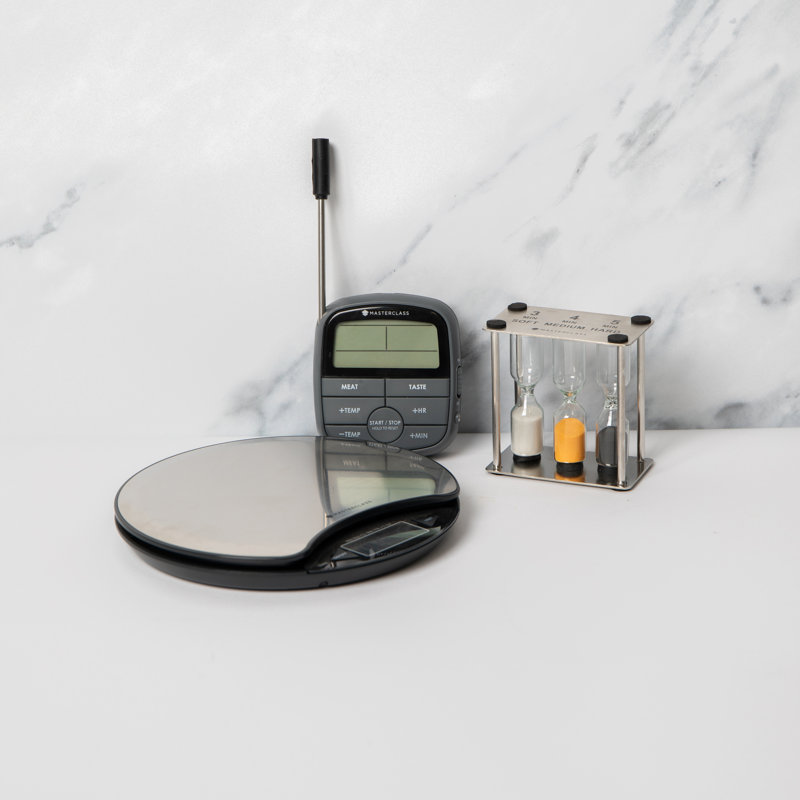 3pc Measuring Set, 'Dry & Liquid' Scales, Meat Thermometer, Timer/Thermometer