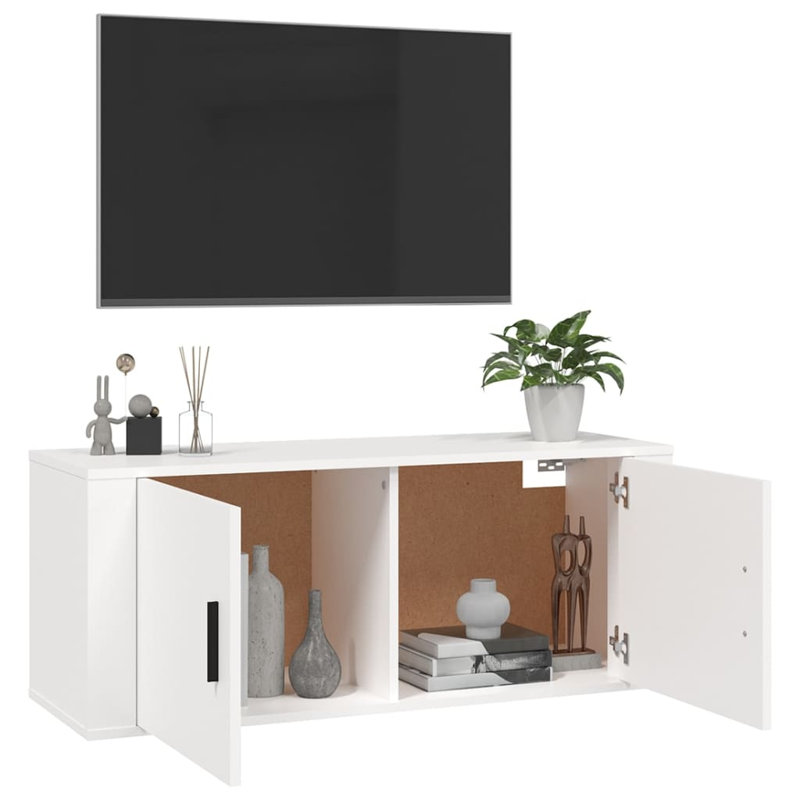 Wall Mounted TV Cabinet, White, 40cm H x 100cm L x 34.5cm W