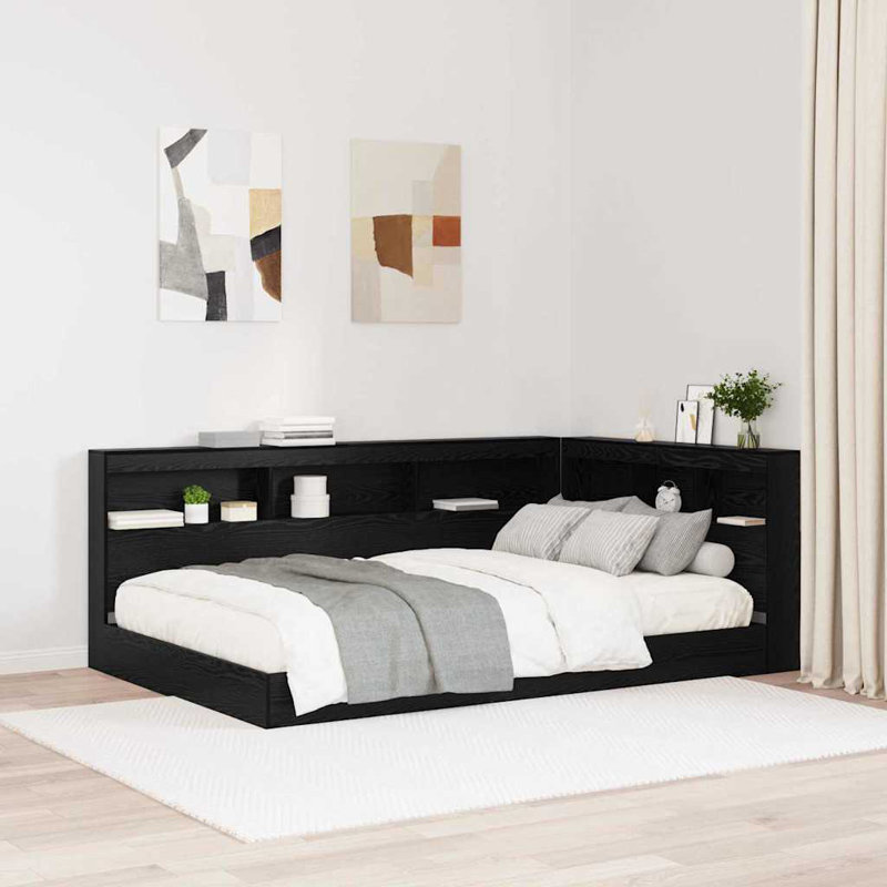  Storage Headboard With Shelf 120 Cm Engineered Wood, 140 x 220cm, Black Oak