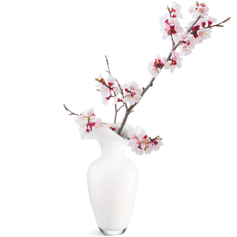 Vase - blanc opale - verre - comptoir - hauteur 9,75 po - par Barski - fabriqué en Europe