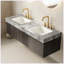 Meuble-lavabo flottant double 60 po, armoire en contreplaqué avec 2 tiroirs et portes, plateau en pierre frittée gris clair et 2 lavabos en céramique, grain de bois espresso, pré-assemblé-133709774