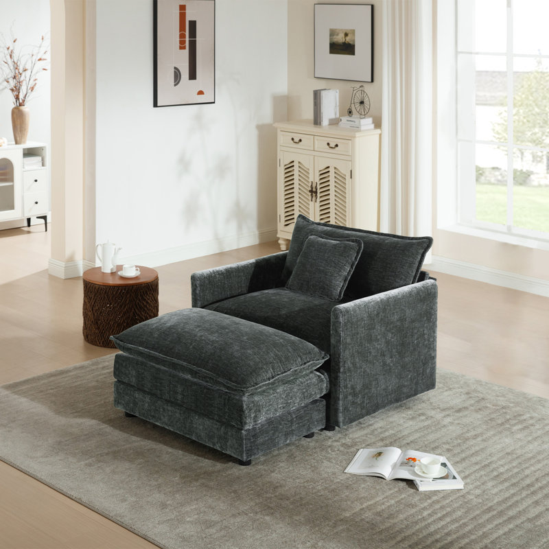 Living Room Set, Chenille Sofa With Ottoman,  For Living Room, Gray Chenille
