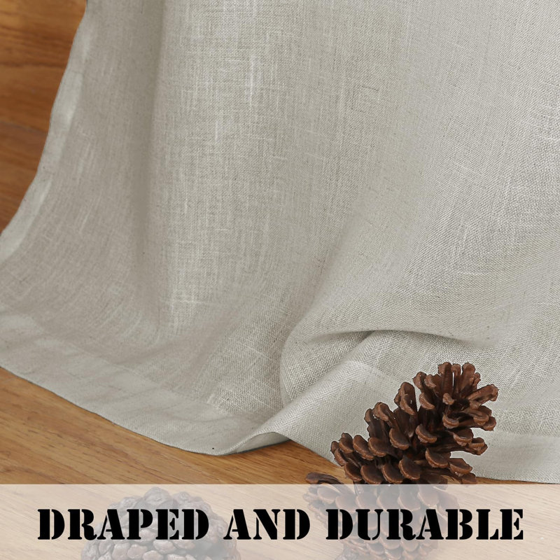 Linen Grommet Curtains for Living Room 2 Panel Drape Semi Sheer Neutral Country Rustic Farmhouse Boho Curtain Bedroom Muslin Look Light Filtering