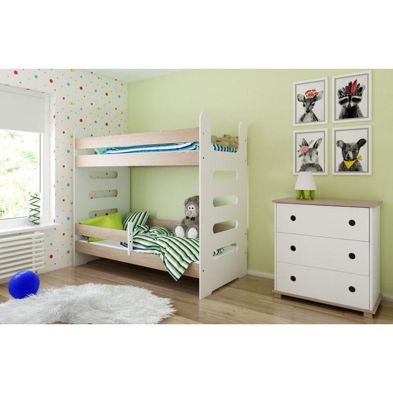 Cannady Bunk Bed with Built-in Ladder Included, Oak, European Toddler (80 x 180 cm)