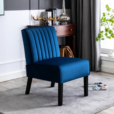 2 fauteuils d'appoint de style moderne du milieu du siècle, assise en velours bleu foncé, pieds en bois massif, option de revêtement avec pieds pour le salon et la chambre