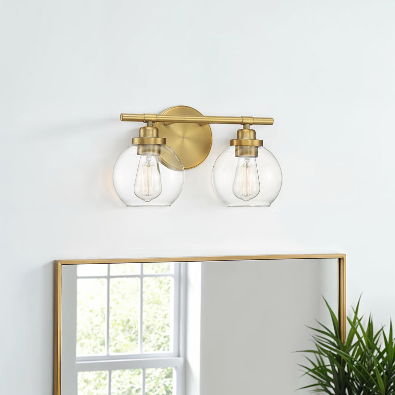 Éclairage pour meuble-lavabo Hegland, Laiton chaleureux, Deux lumières, 8.5" H x 14" W x 14" D