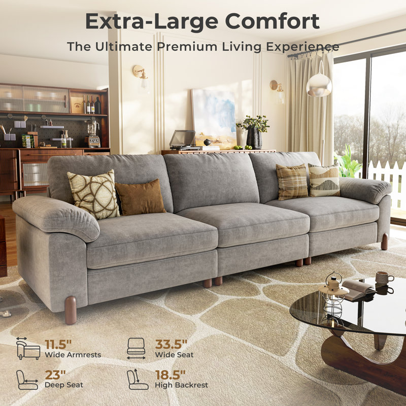 35" Extra Deep 3 Seat Sectional Sofa For Living Room, Oversized Cloud Couch With Washable Movable Covers, Chenille In Light Gray