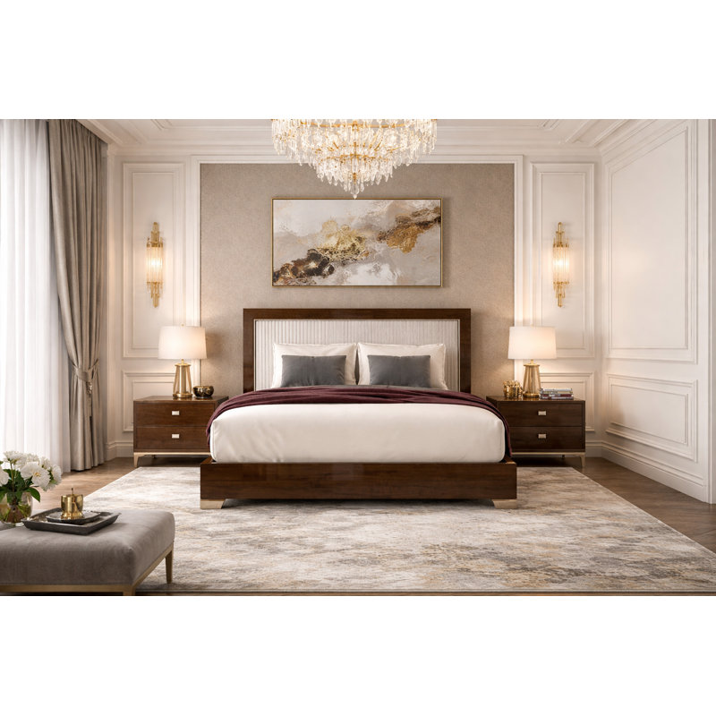Ensemble de chambre avec grand lit Springville Valencia - lit tapissier + 2 tables de chevet, Grand lit