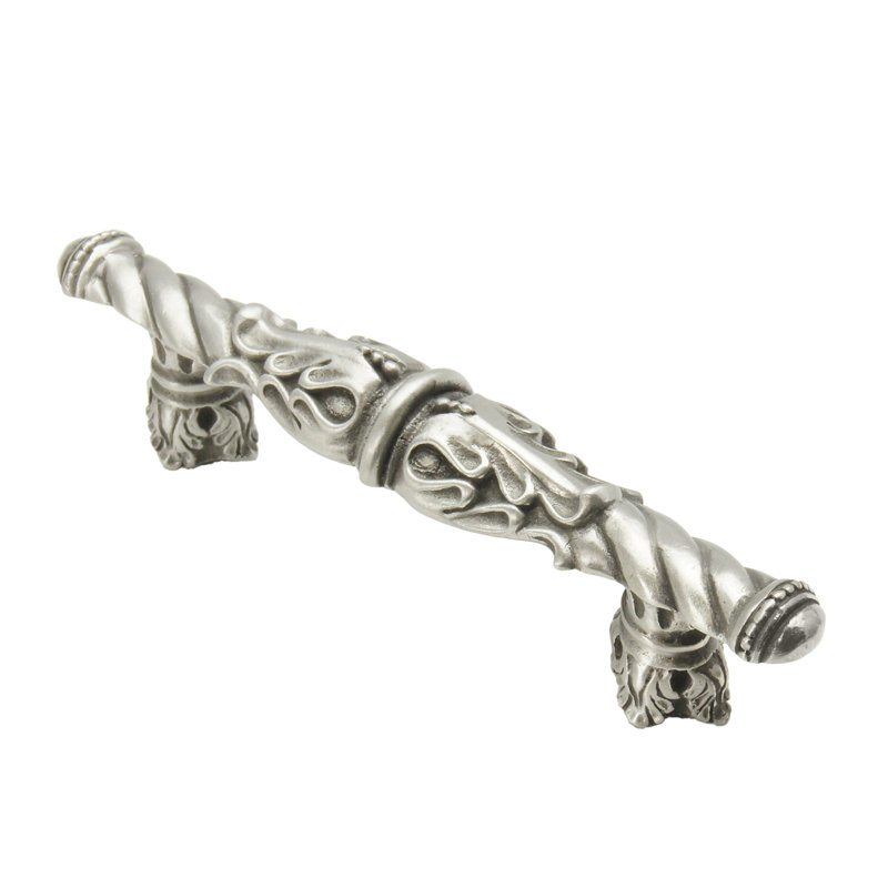 Acanthus pull Romanesque style with column base, 3", Satin