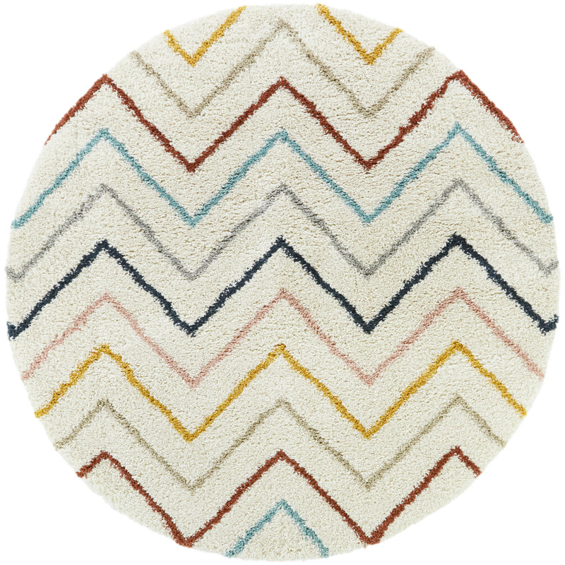 Catlynn Rainbow Colored Chevron Shag Area Rug, Round 5'3"