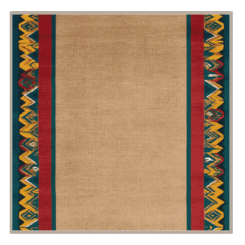 Washable Tribal Pattern Border Hawaiian Area Rug, Square 5'