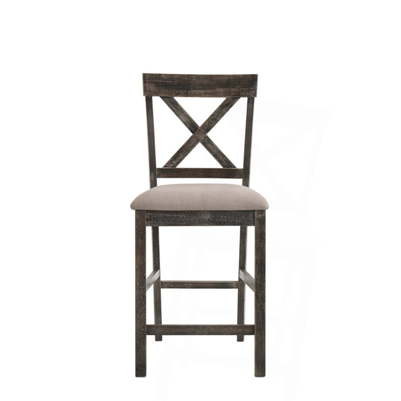 Ensemble de 2 chaises à hauteur de comptoir en lin brun clair et gris vieilli