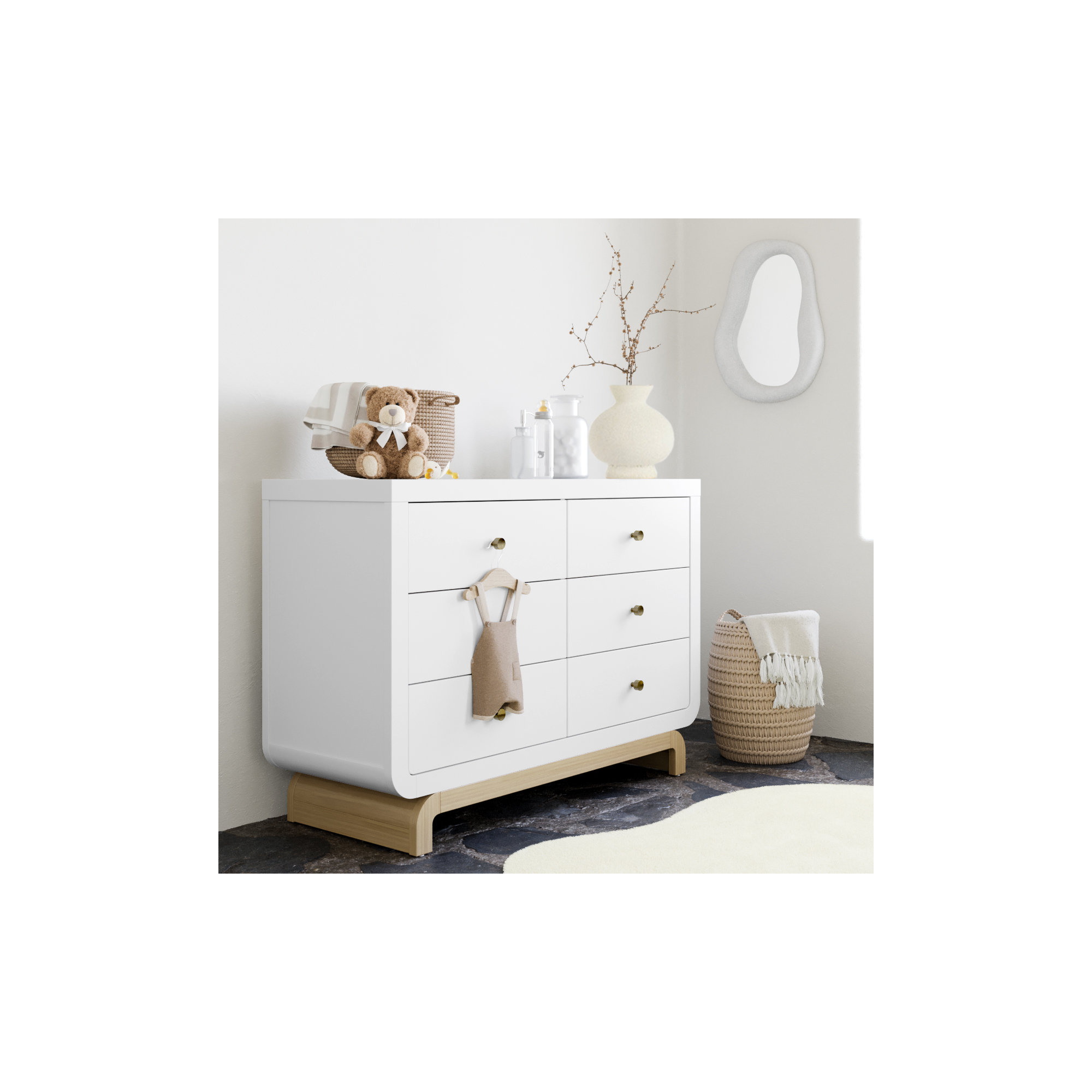 Santorini 6 Drawer Dresser, White/Driftwood