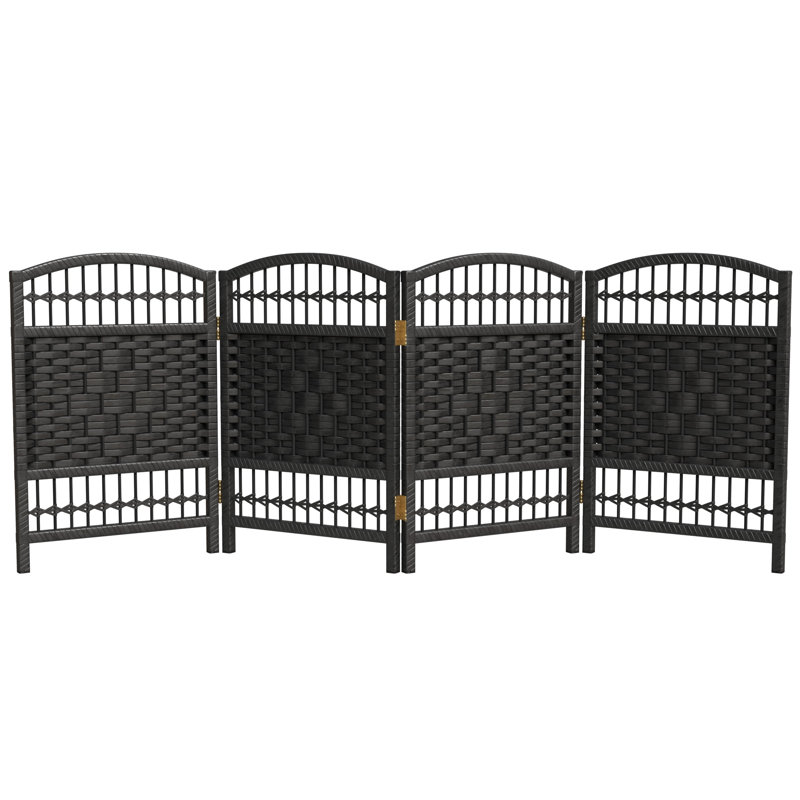 Paravent court en fibre tissée, Noir, 4, H 23,5 po