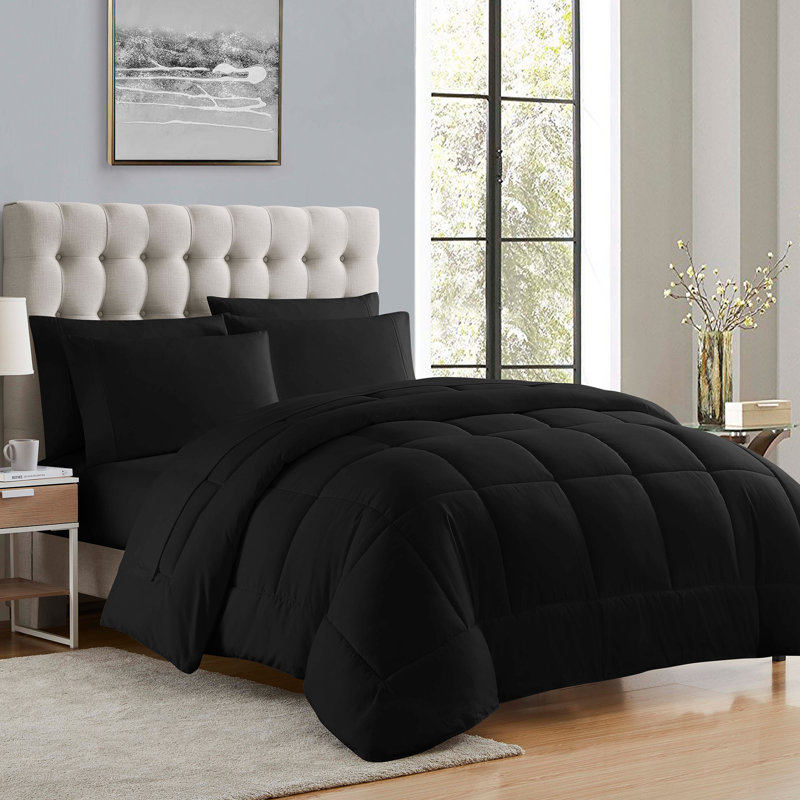 All Season Bed-in-A-Bag 5pc/7pc Solid Color Comforter & Sheet Set Ultra Soft Bedding by Sweet Home Collection, Black