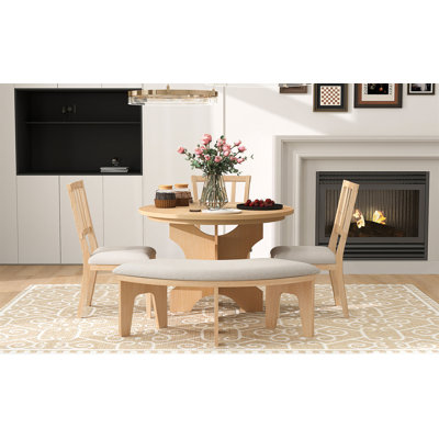 Ensemble de salle à manger 5 pièces à charme rustique avec 3 chaises rembourrées et banc incurvé