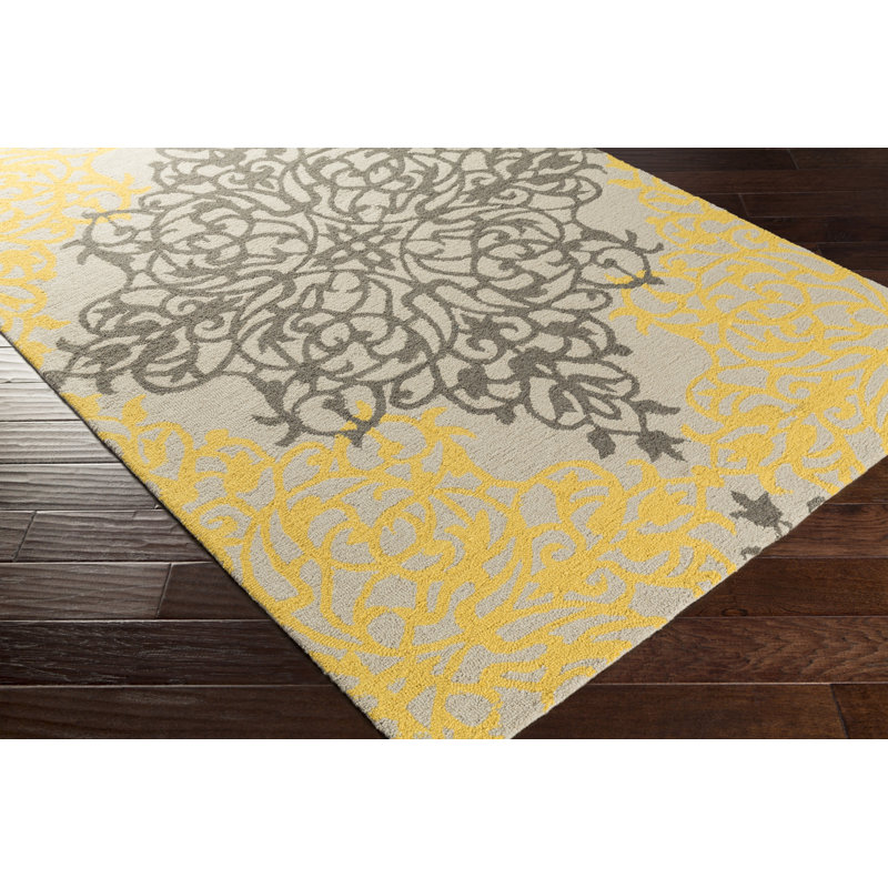 Tapis décoratif en laine Touffeté à la main à motif floral Kerner, Rectangle 9 pi x 13 pi