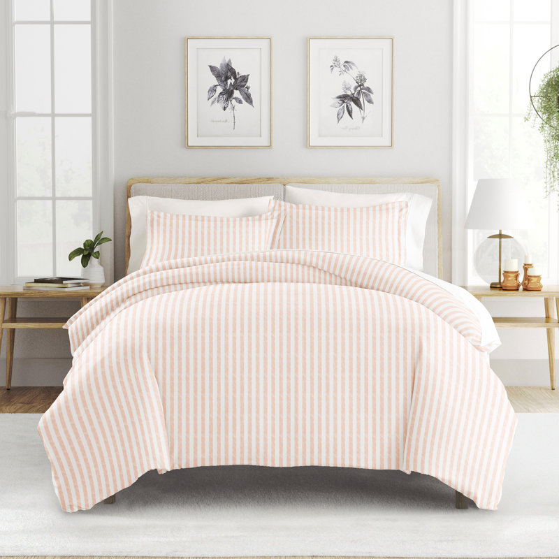 Becky Cameron Distressed Rugged Stripe Duvet Cover Set, King/Cal. King Duvet Cover + 2 King Shams, Blush
