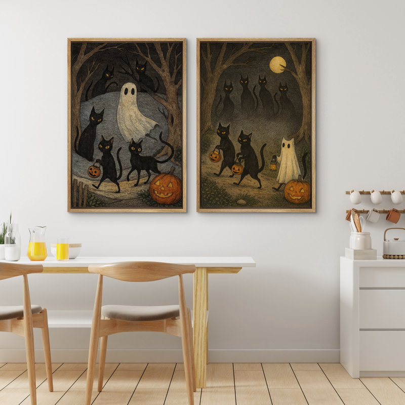 Mignon fantôme, impression sur toile encadrée, ensemble de 2 décorations d'Halloween, Naturel, H 24 po x l 32 po