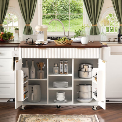 52" Luxury Fluted Kitchen Island with Drop Leaf & Power Station