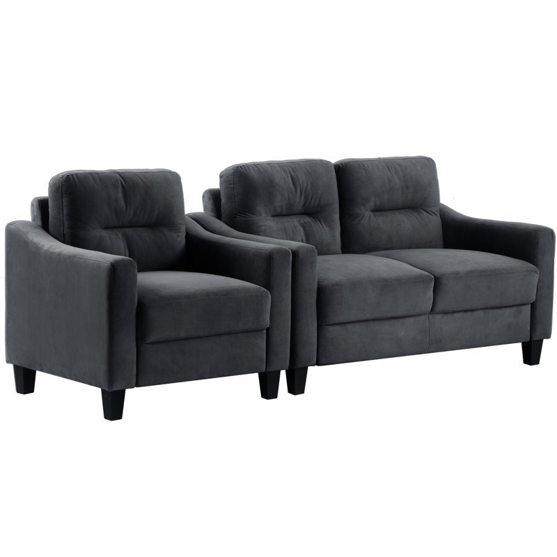 Velours confortable pour le salon, avec, noir, 2 sièges, 2 canapé-lit noir, structure en bois massif, rembourrage