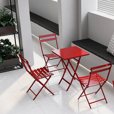 Ensemble bistro 3 pièces de table carrée pliable et chaises, rouge