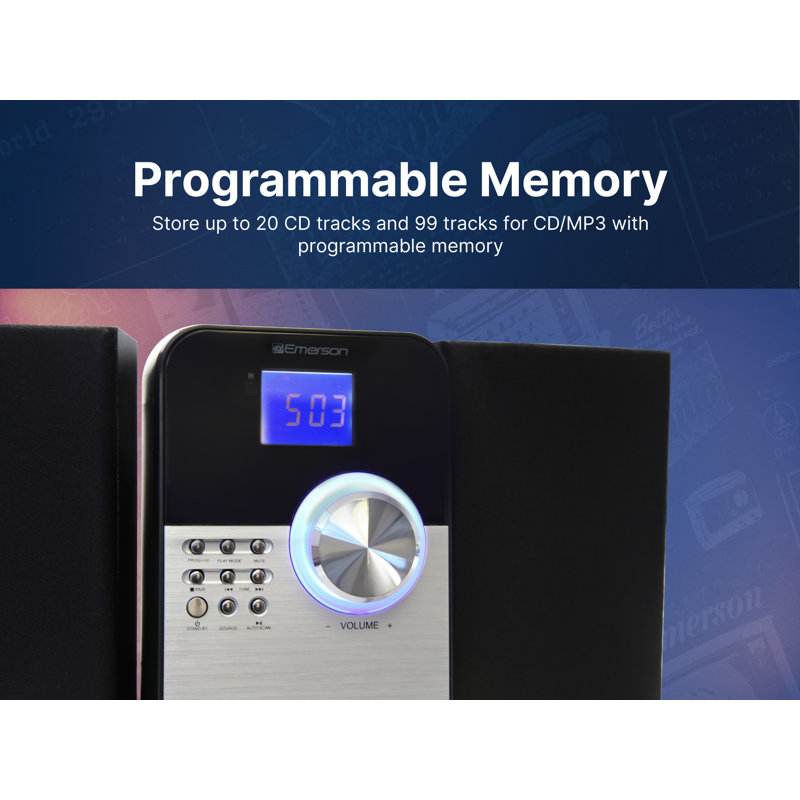 Microsystème de radio FM Bluetooth CD et MP3 Emerson ES-4000, noir