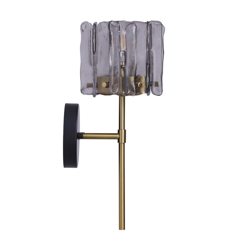 Modern Glass Vanity Ligh With Brass Accents, 1 Light, Gray