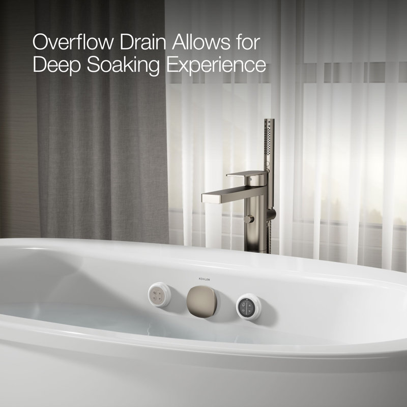 Sunstruck® 60" x 34" Freestanding Heated Bubble Massage Air Bath with Bask Heated Surface and Fluted Shroud, White