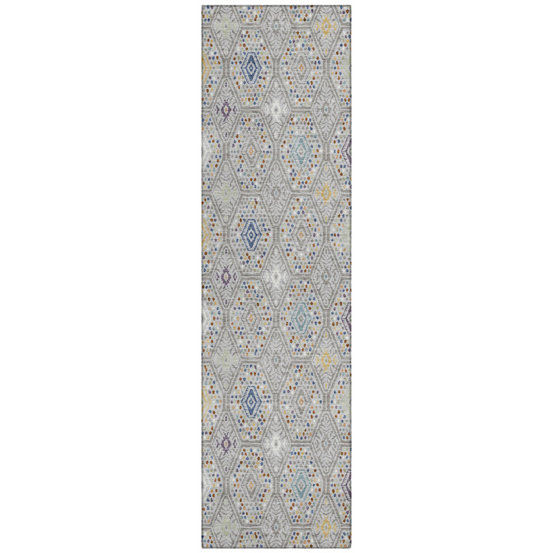 Machine Washable Indoor/Outdoor Chantille ACN2471 Global Rug, 2'3" x 7'6" Runner, Silver