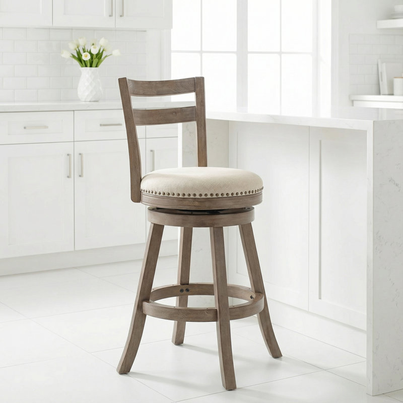  Tabouret de comptoir pivotant rembourré avec structure en bois massif Mcdevitt, siège de 25 po 