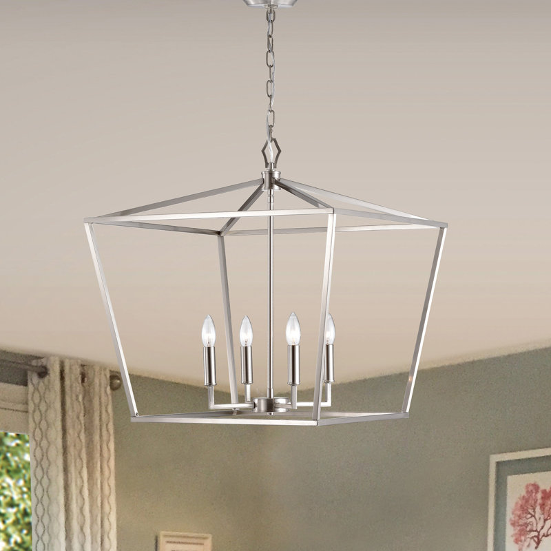 Lustre suspendu 4 lumières en nickel brossé, Nickel brossé, H 68 po x l 20 po x P 20 po