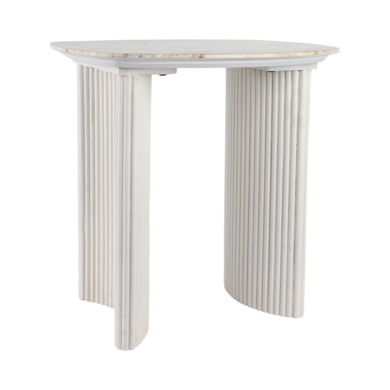 24"Catalina Travertine&Fluted Wood Accent Table/Kd