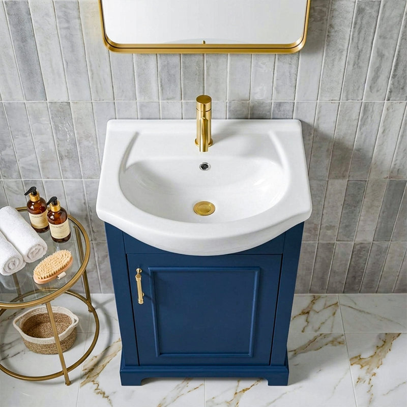 Single Bathroom Vanity with Ceramic Top, Bleu