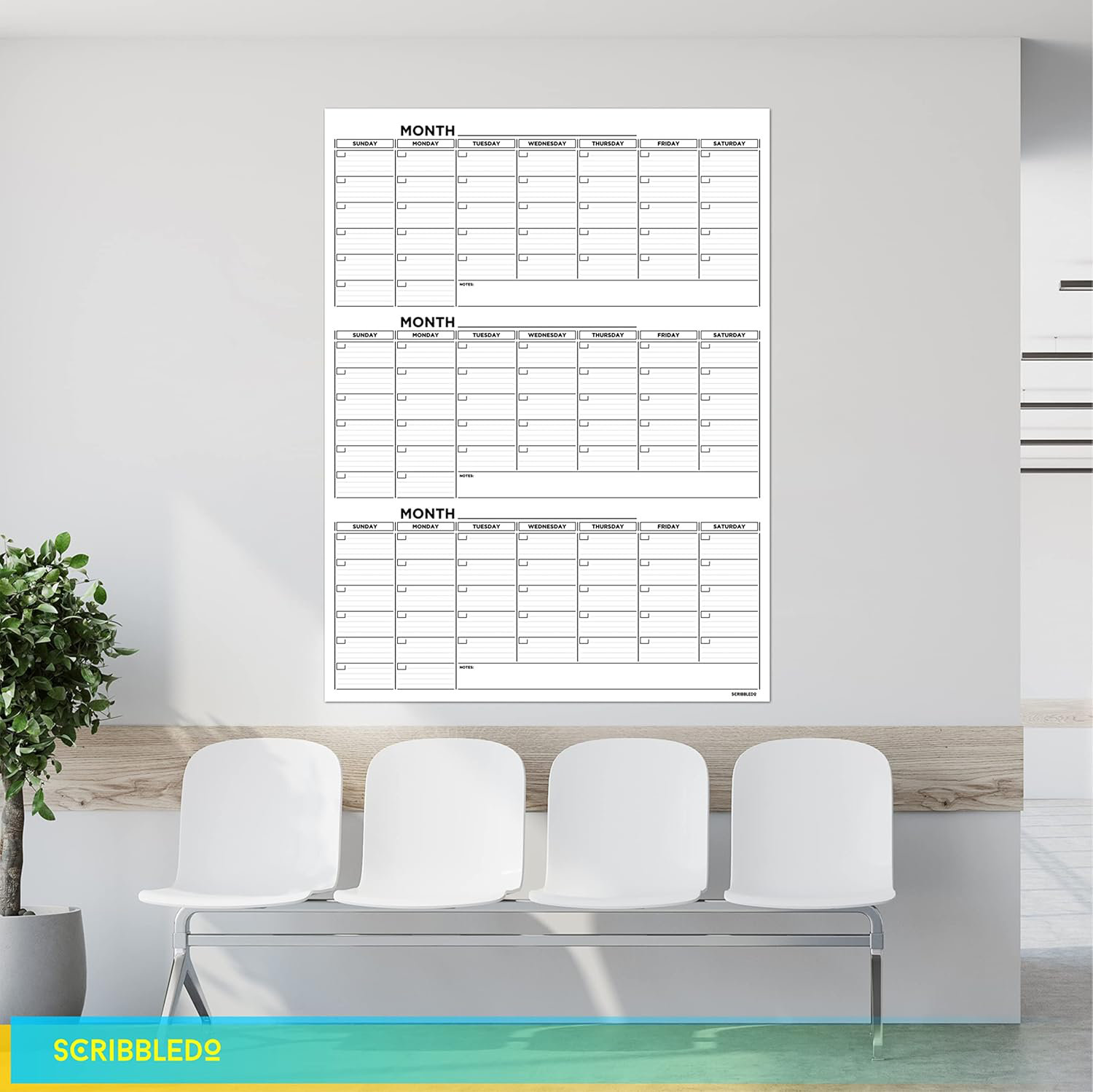 Scribbledo Large 36"x48" Quarterly White Board Calendar Dry Erase ...