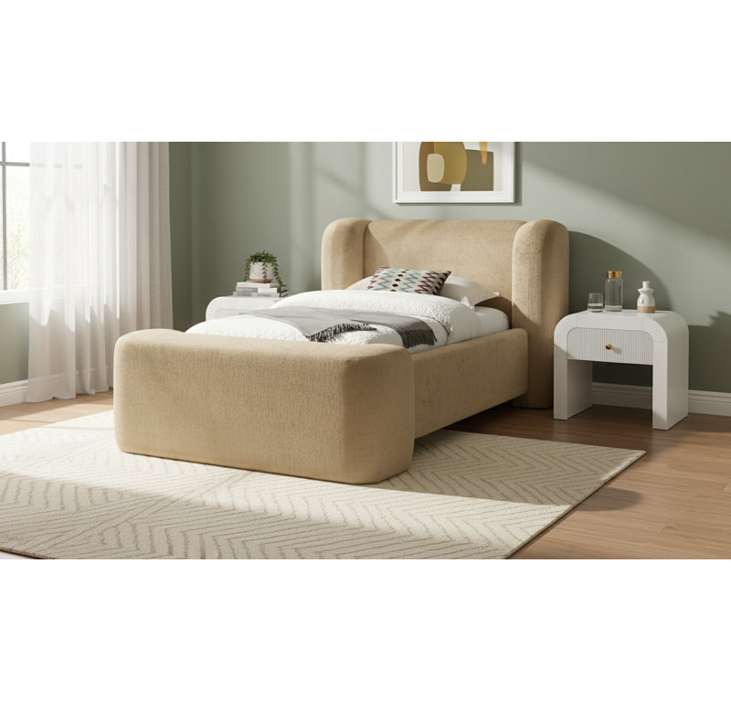 Modena Jadeth Chenille Fabric Bed, Beige Chenille Fabric, Twin