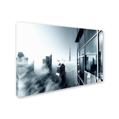 Foggy City' Graphic Art Print on Wrapped Canvas -  Trademark Fine Art, 1X02973-C1624GG