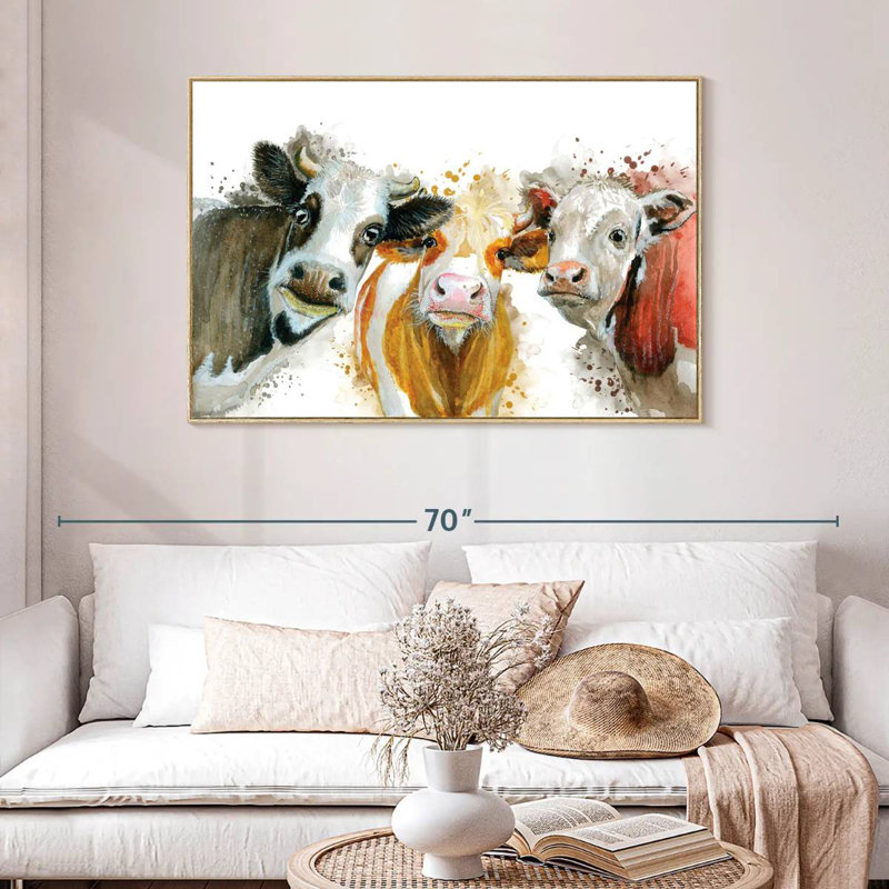 Éclaboussures de vaches, Cadre flottant en bois naturel, 46 po x 31 po