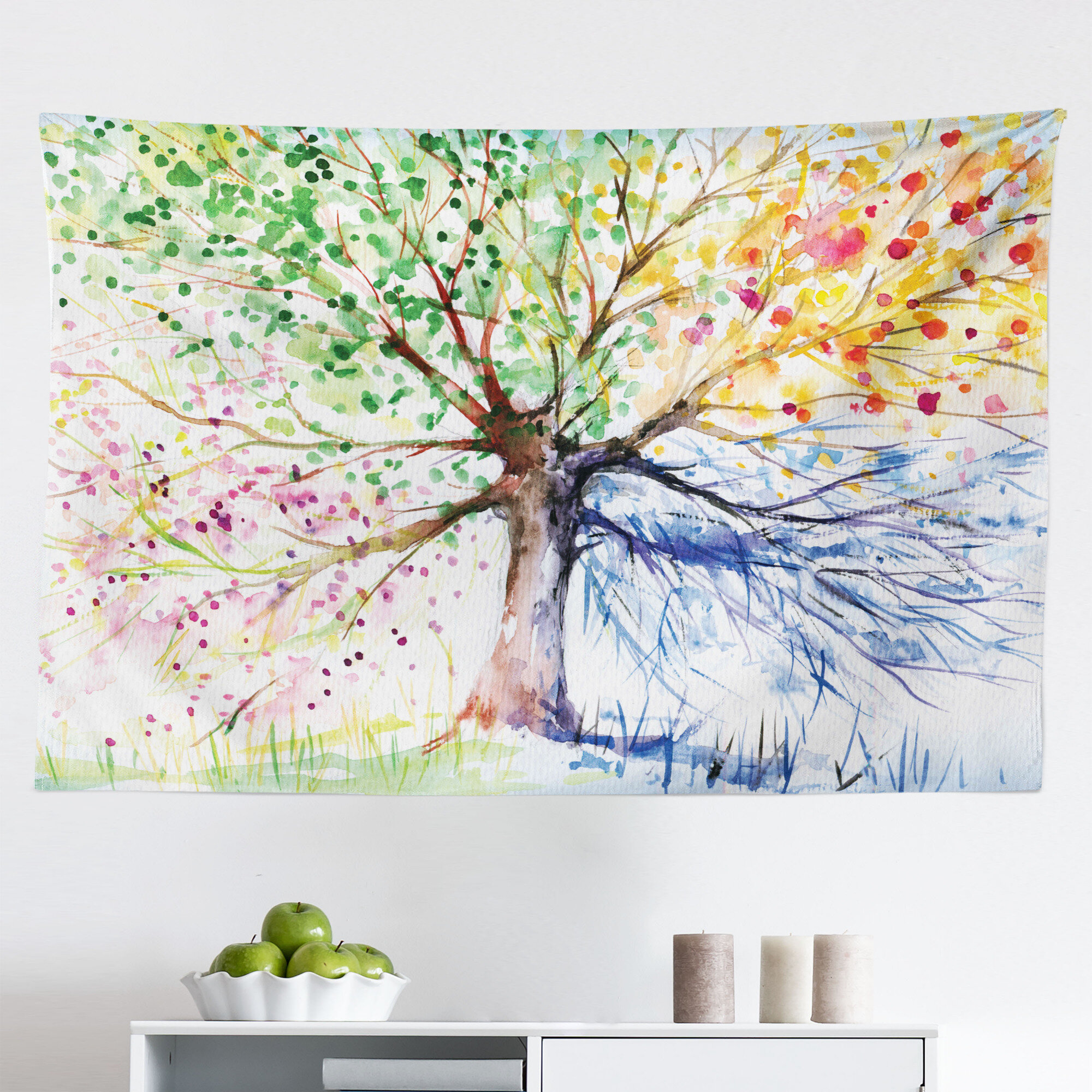 Flower Tapestry Watercolor Nature Print Wall Hanging Decor