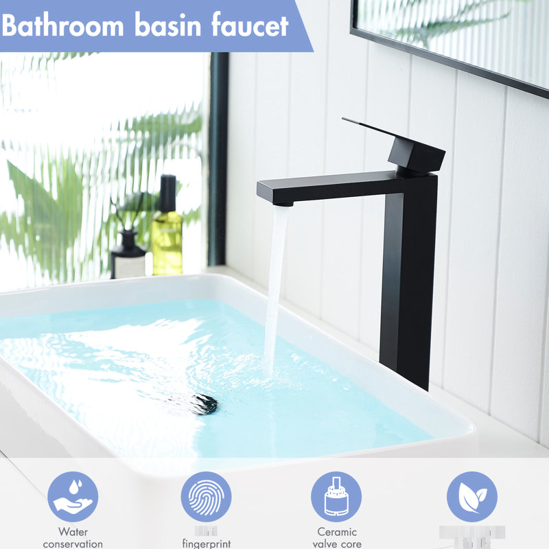 Black Faucet For Bathroom Sink, Single Hole Contemporary With Waterfall Effect, Handle, Matte Finish, Stainless Steel Construction, Cartridge Valve, Manual Operation, Deck - Mounted Handle Bathroom,