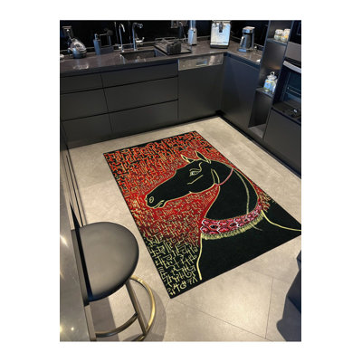Machine Washable Horse Animal Patterned Decorative Rug